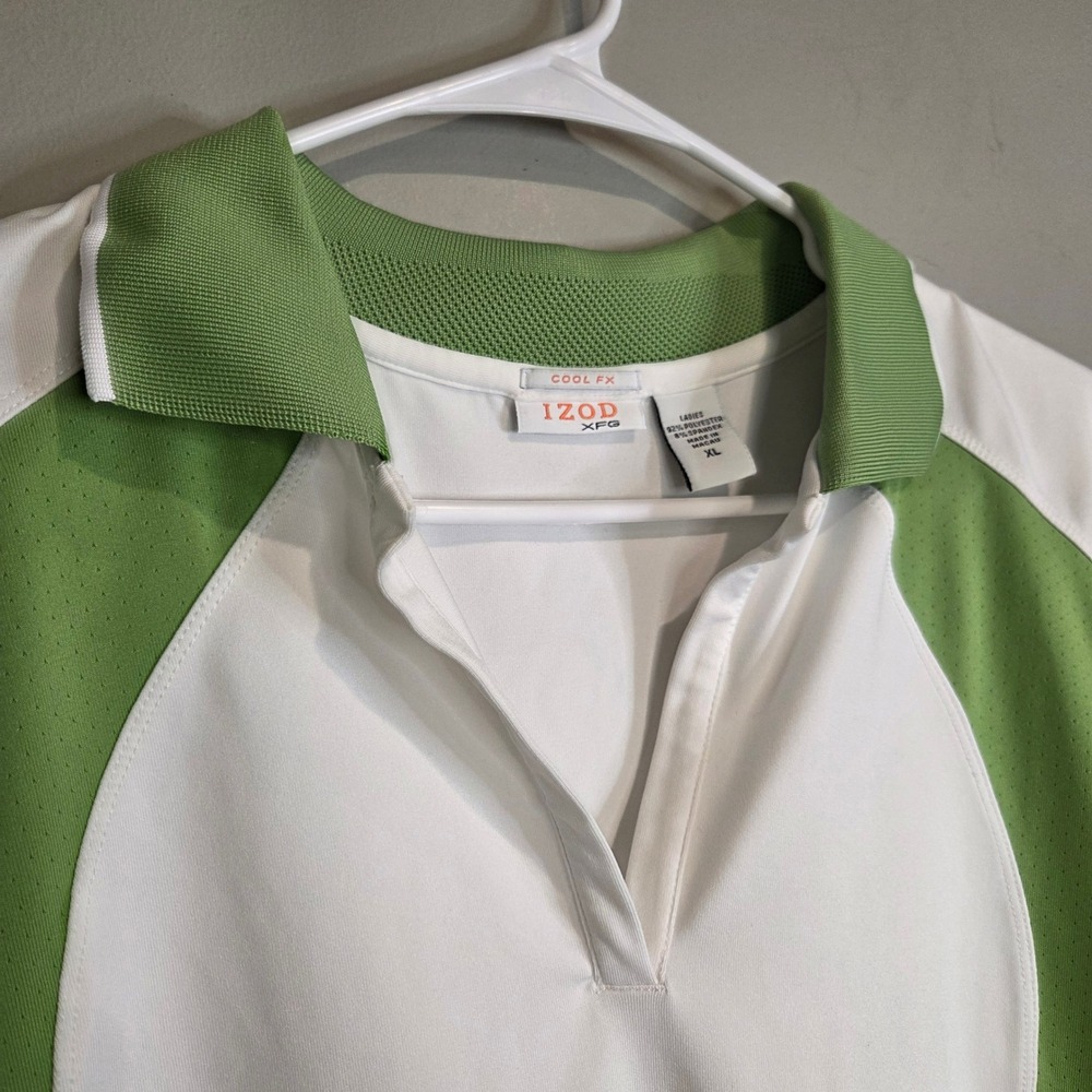 IZOD XFG Golf Polo Shirt Womens XL Green White Colorblock Athletic Performance
